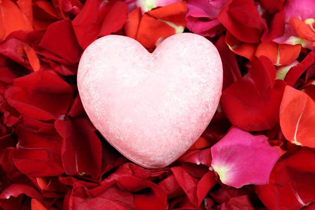 Beautiful red rose petals with heart, close up