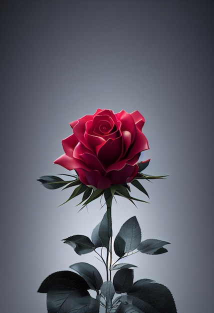 Beautiful red rose on plain color background 3d illustration