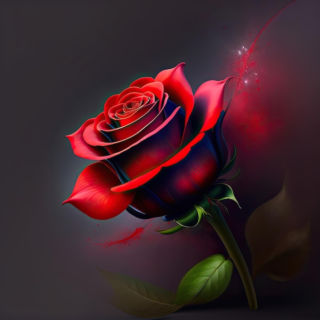 Beautiful Red Rose with Paint Splatter