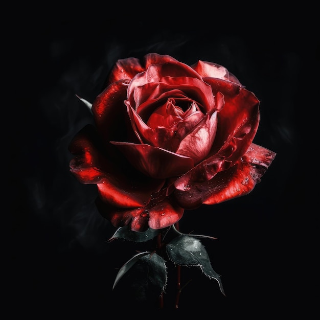 Beautiful red rose with smoke on black background close up