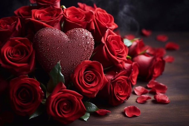 Beautiful red roses and heart for holiday Festive