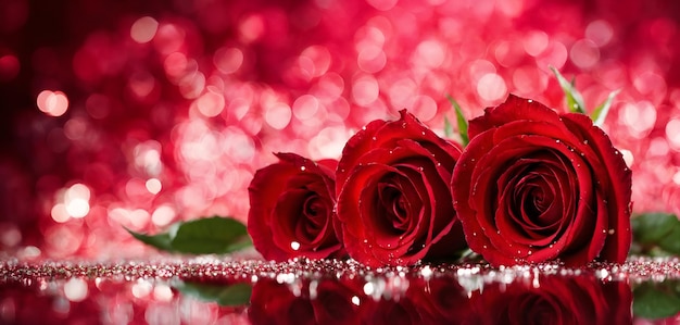 Photo beautiful red roses with bokeh valentines day background