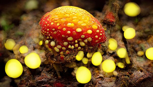 Beautiful red toadstool in the autumn forest mushroom toadstool Generative Ai