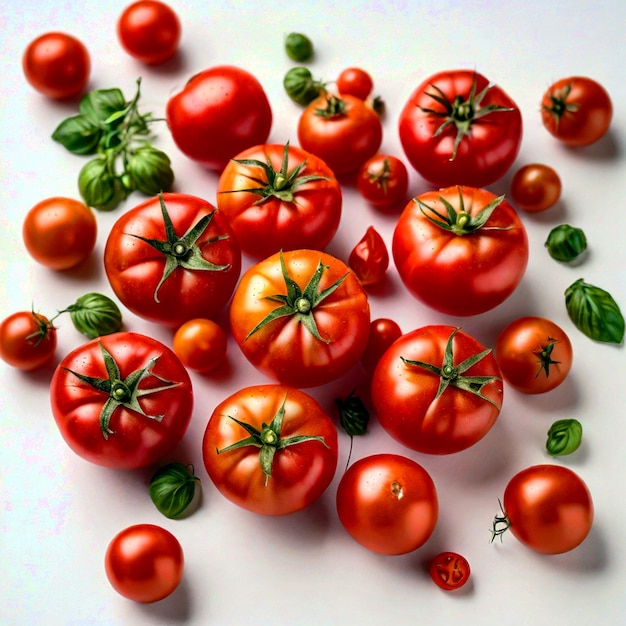 Beautiful red tomatoes on a white background