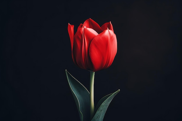 Beautiful red tulip on a dark background toned