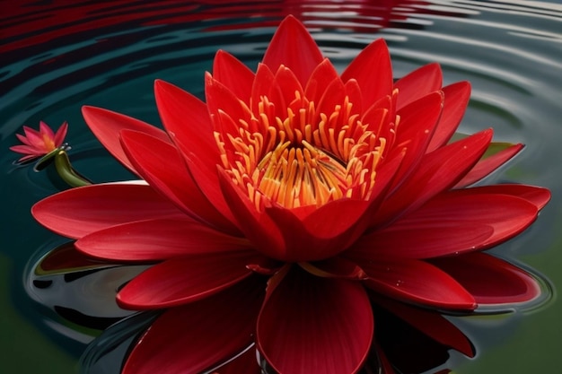 Beautiful RED water lilly flower Generative AI