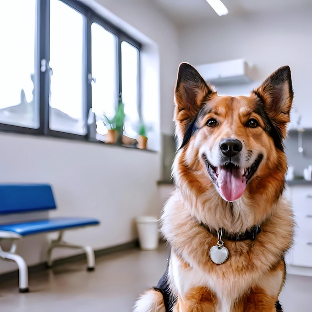 ペットの世話をする動物病院の美しい赤毛の犬