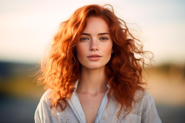 Beautiful redhaired girl on the field