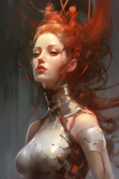 A beautiful redhead girl in a futuristic style