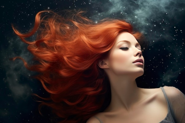 Beautiful redhead hair background copy space cosmos style