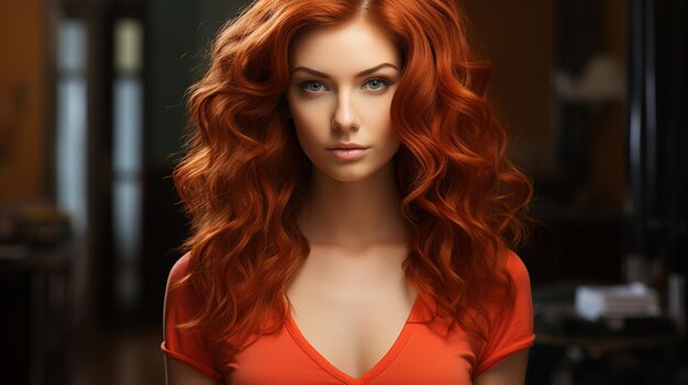 Photo beautiful redhead woman with bright shiny hair beauty fashion girl portrait