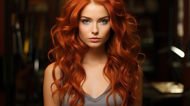 Photo beautiful redhead woman with bright shiny hair beauty fashion girl portrait