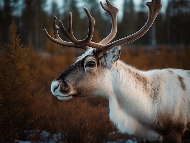 Beautiful reindeer in the wild and in freedom