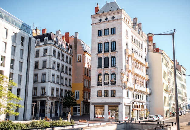 Beautiful residential buildings in the old town of Lyon city