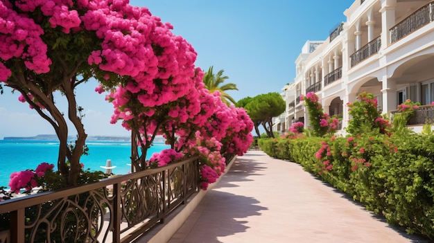 Photo beautiful resort promenade with blooming colorful olm