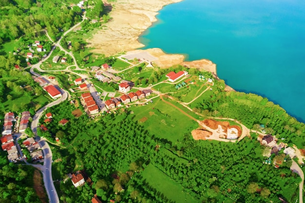 beautiful resort town with gardens by the sea top view