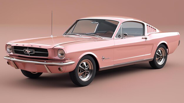 A beautiful restored classic pink muscle car from the 1960s with shiny chrome bumpers and rims