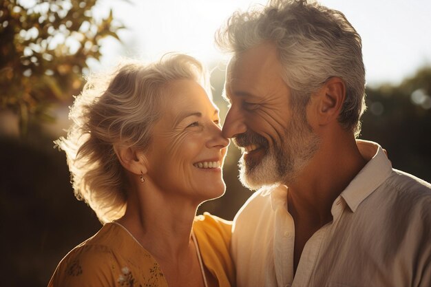 Foto una bella coppia in pensione trascorre insieme tutta la vita sentimenti d'amore concetto di ai generativa ritratto fotografico