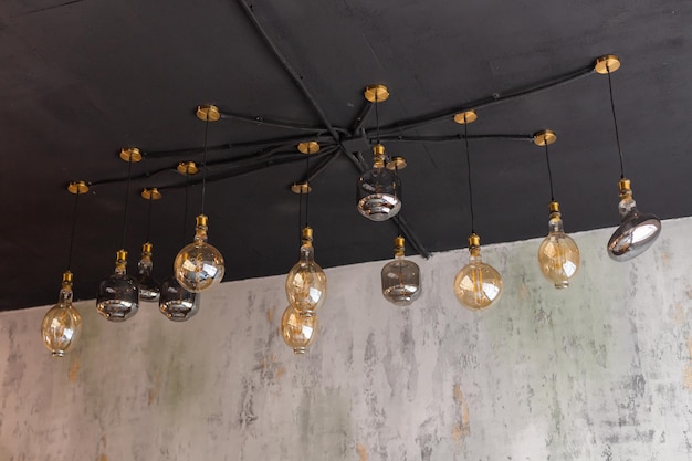 Beautiful retro lighting decor in coffee shop