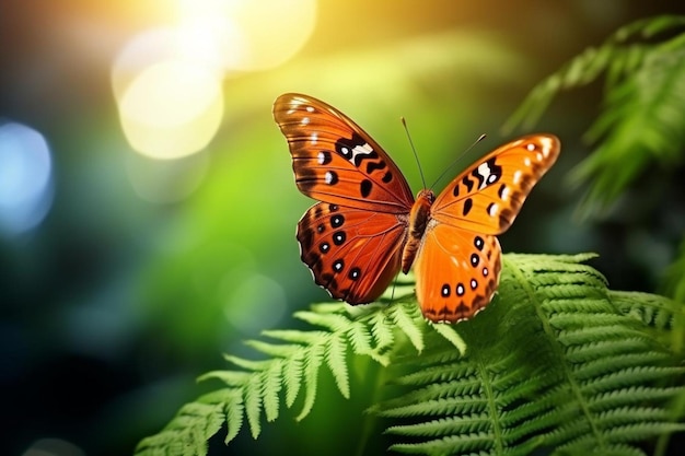 Beautiful retro nature with butterfly on leaf