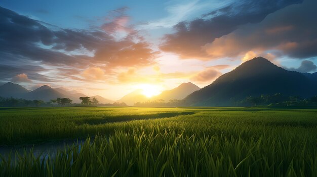 Beautiful rice field landscape background Generative AI