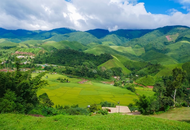 Beautiful rice field landscapes and valley villages.