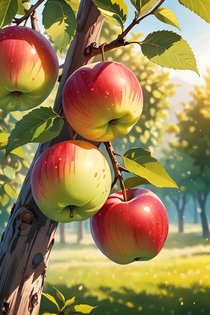 Foto belle mele mature che pendono sul ramo di un melo