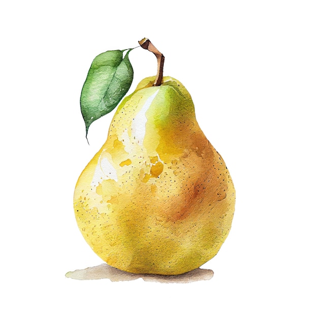 Beautiful ripe yellow pear isolated on white background watercolor illustration