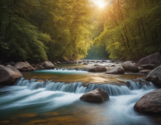 Beautiful river scenery with trees on the sides