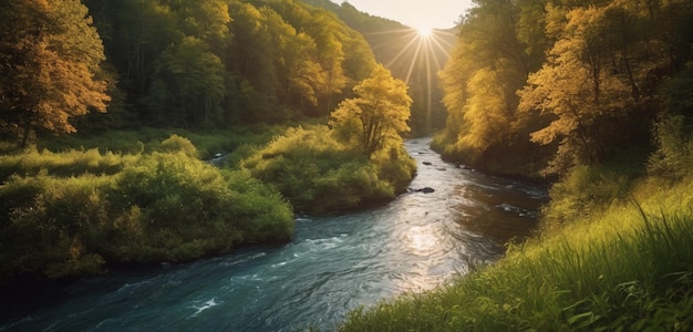 Beautiful river scenery with trees on the sides