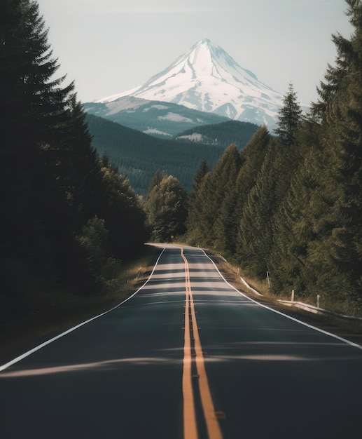 Photo a beautiful road leads to the mountains in the distance ai generated