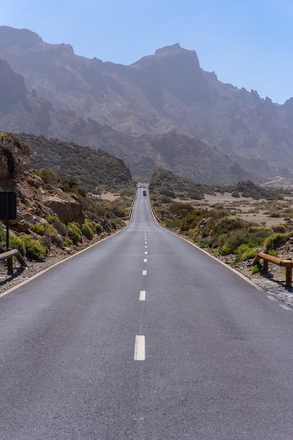 Beautiful road next to the Llano de Ucanca viewpoint in the Teide Natural Park in Tenerife Canary Islands