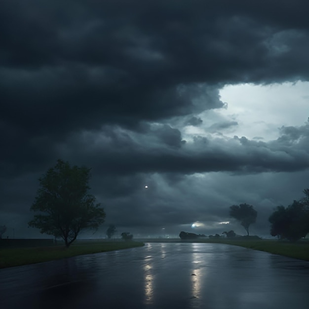 Beautiful road at night cloudy time