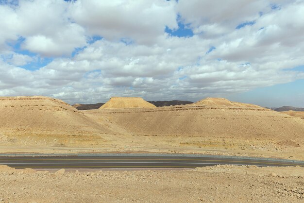 Beautiful road at sunset in Negev desert