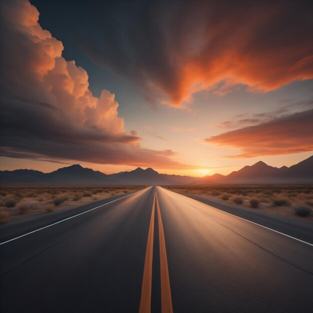 Beautiful road with sunset