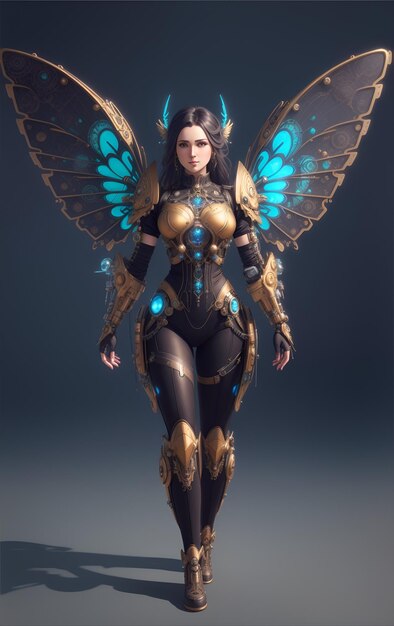 Beautiful robot women with robot wings