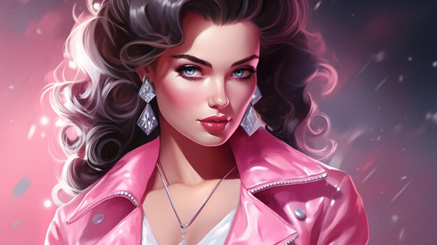 Beautiful rockabilly woman in pink jacket