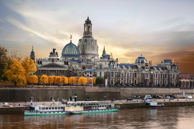 Beautiful romantic dresden town over sunset. landmarks of germany