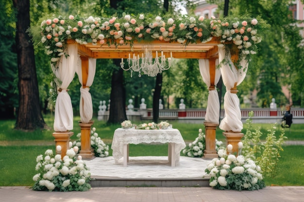 Beautiful romantic festive place made with wooden square