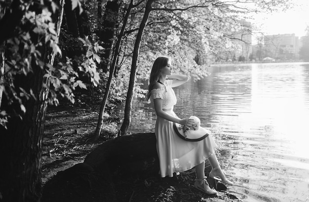 Beautiful romantic girl in vintage dress