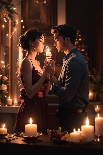Beautiful romantic scene of a guy and a girl