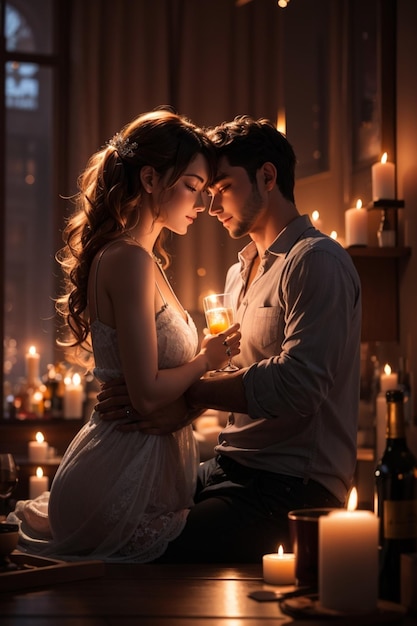 Beautiful romantic scene of a guy and a girl