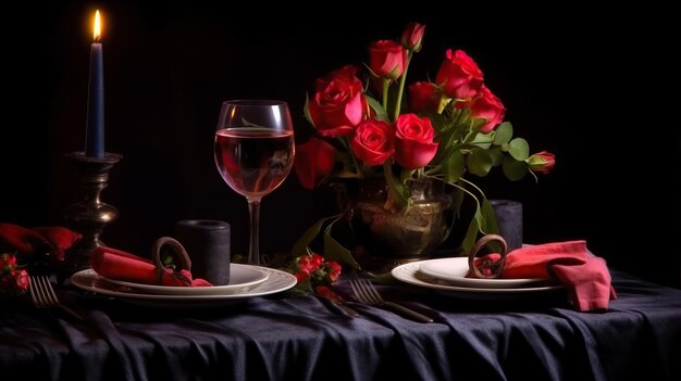 Фото Красивая романтическая столовая на черном фоне