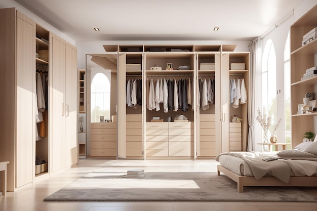 A beautiful room in daylight with a large wardrobe