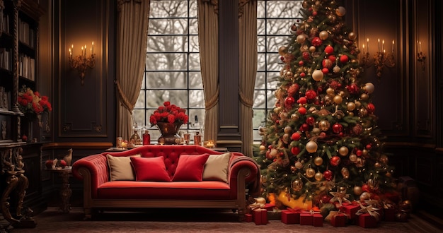 Foto una bella stanza con decorazioni natalizie .