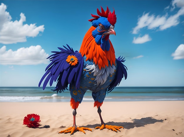 Beautiful rooster on the beach ai generated