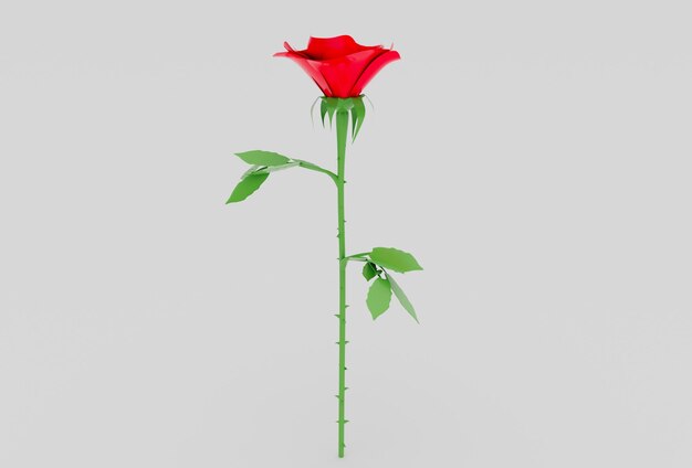 Красивая роза 3d иллюстрация минимальный рендеринг на белом фоне