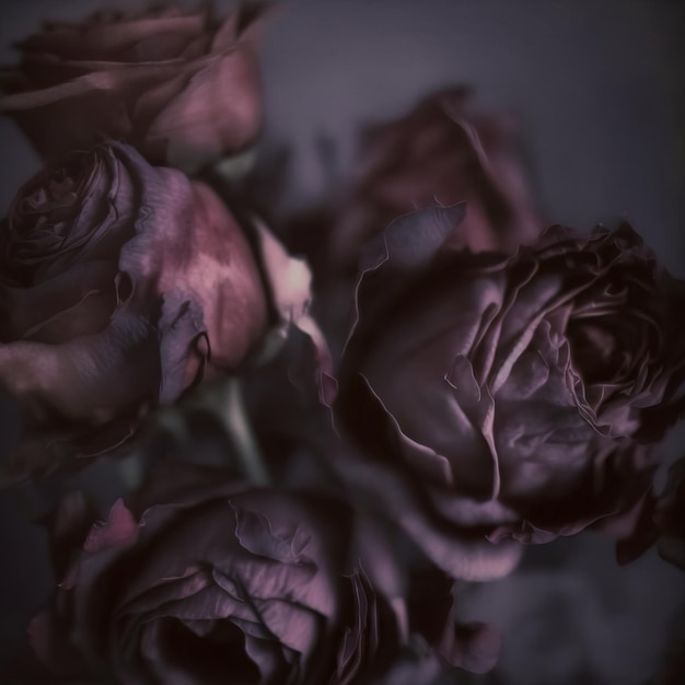 검은 배경에 있는 아름다운 장미는 극적이고 영향력 있는 색상 생성 ai