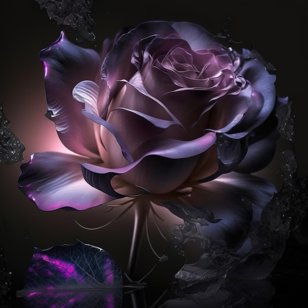 Beautiful rose on a black background dramatic and impactful colors generative ai