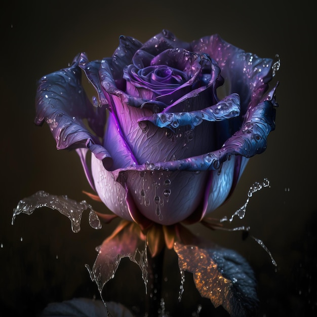 Beautiful rose on a black background dramatic and impactful colors generative ai